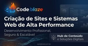 Banner de compartilhamento da CodeBlaze destacando serviços de criação de sites e sistemas web de alta performance